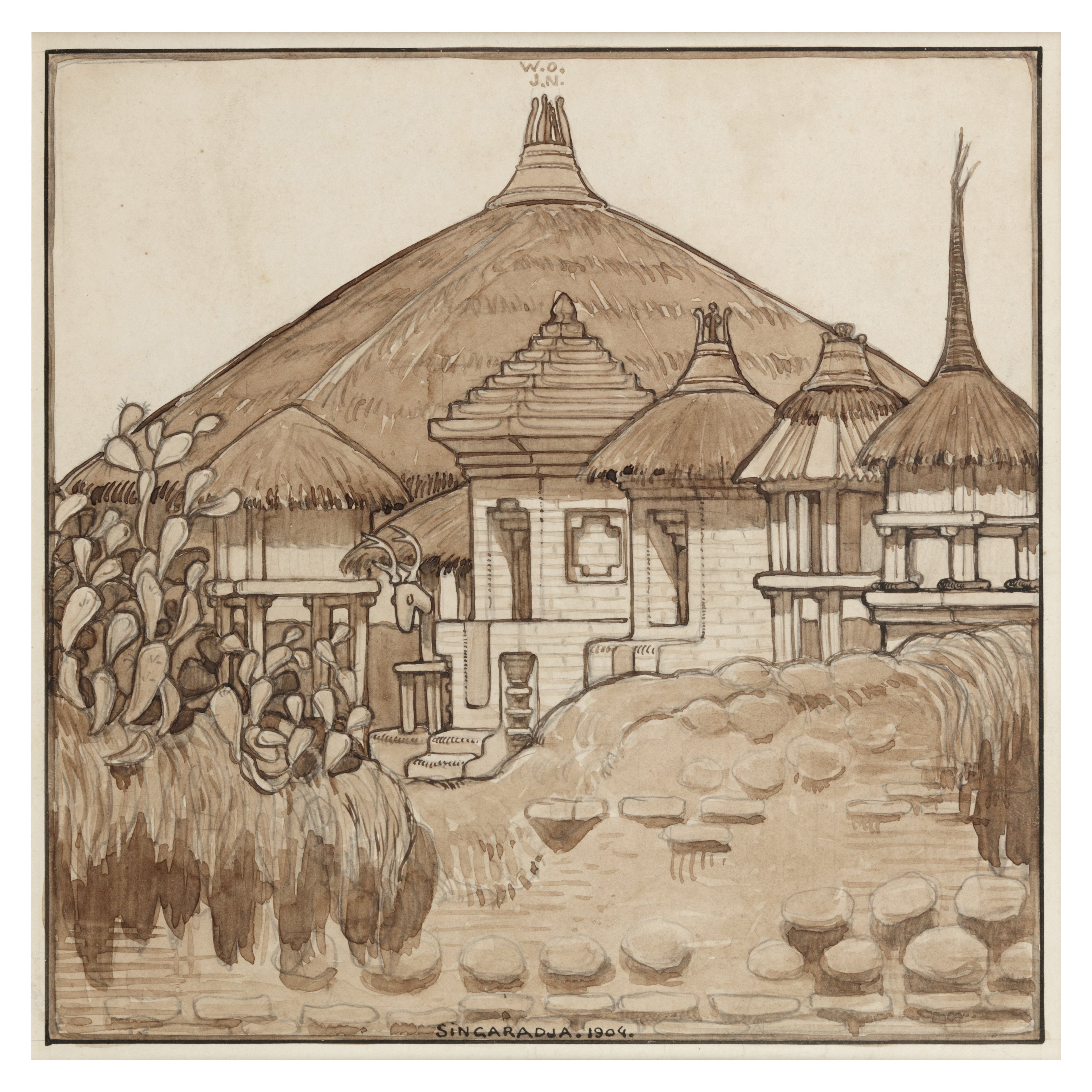 W.O.J. Nieuwenkamp (1874-1950) Haus temple in Singaradja, 1904 im Angebot