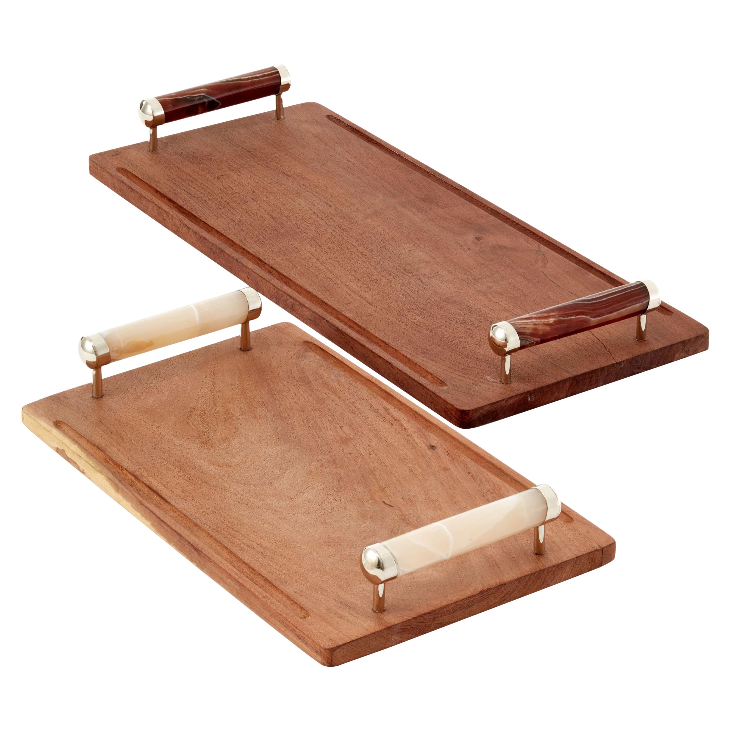 SET Asado Medium, Large Rectangular Trays, Onyx, Carob Wood & Silver Alpaca
