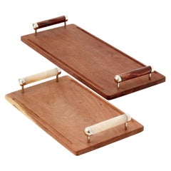 SET Asado Medium, Large Rectangular Trays, Onyx, Carob Wood & Silver Alpaca