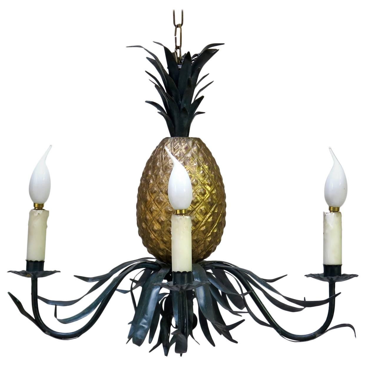 Painted Pineapple Chandelier, France, circa 1950s For Sale