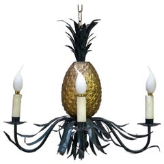 Painted Pineapple Chandelier, France, circa 1950s