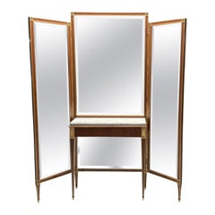 Maison Jansen, Hollywood Regency, specchio da toilette, mogano, vetro, Francia, anni '40