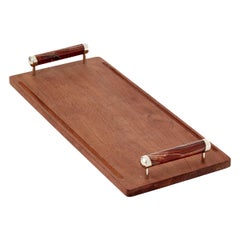 Plateau rectangulaire Asado, onyx Bordeaux, bois de gomme-laque et alpaga argenté