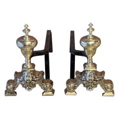 French Louis XIV Style Period Andirons, Firedogs, 19th Century