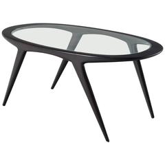 Black Ebonized Cocktail Table with Oval Glass Top 