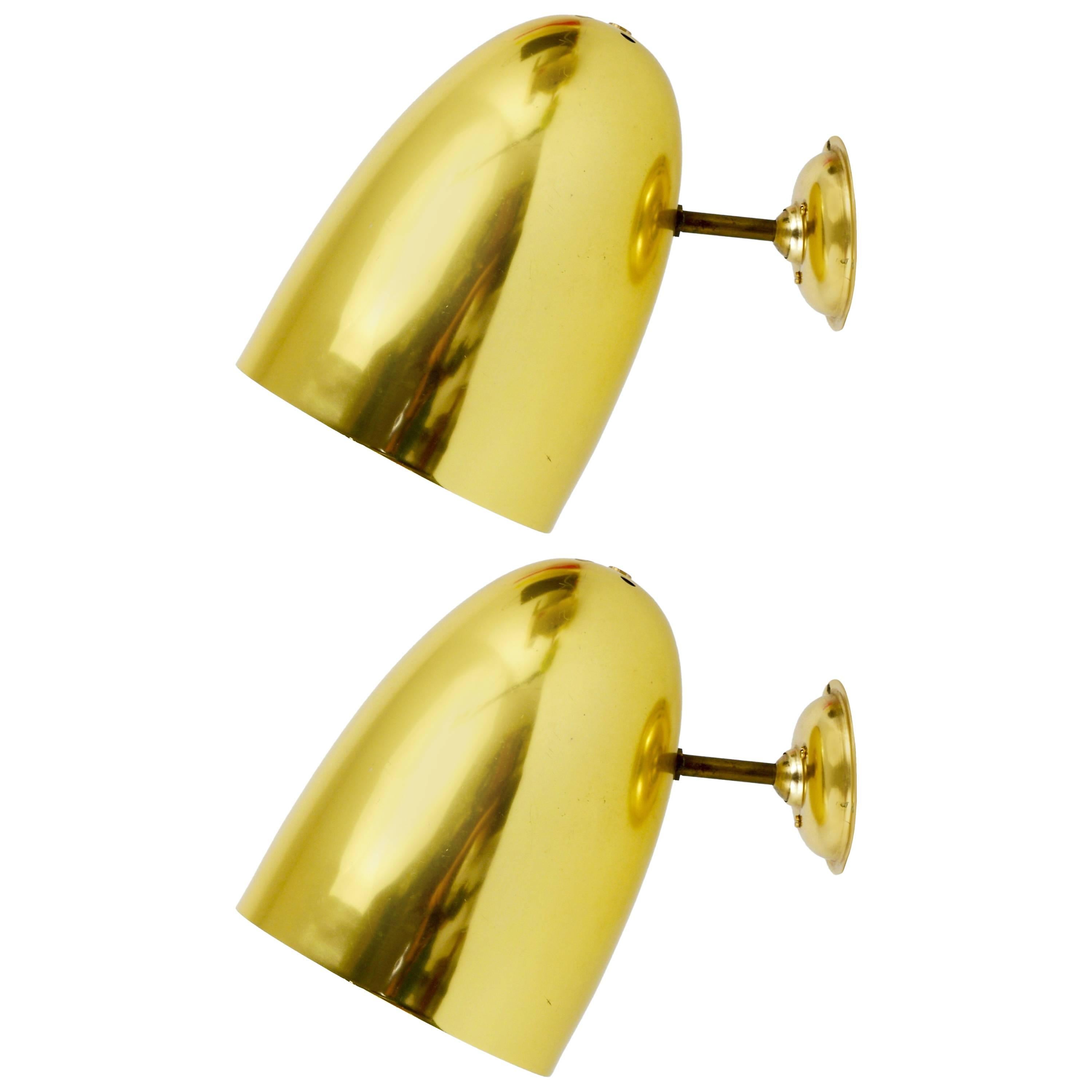 Pair of Golden Modernist Brass Sconces, Italy, 1950s