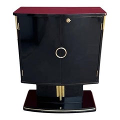 Mid-Century Modern Black Lacquer and Brass Dry Bar Cabinet, 1950s
