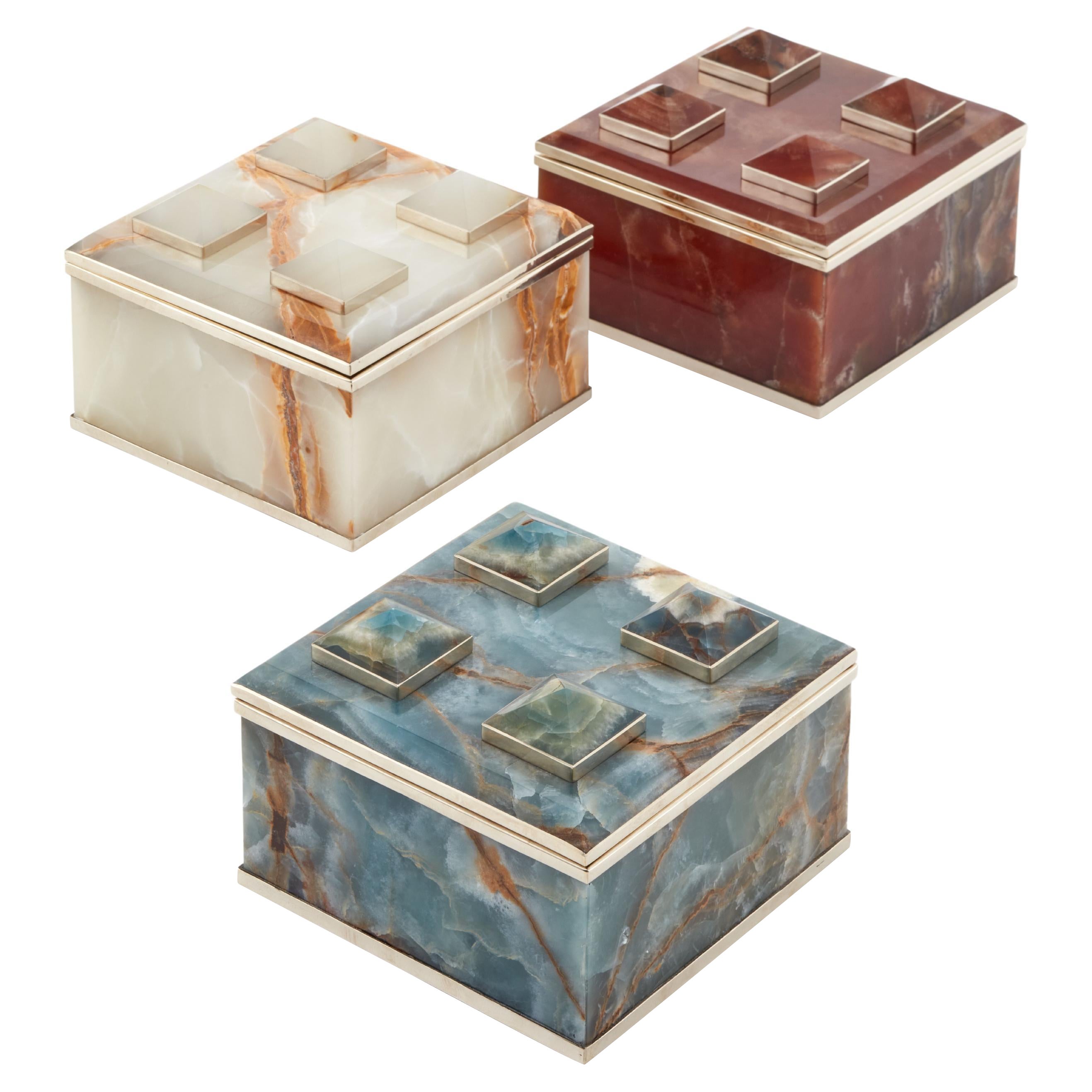 Set Tronador Cuadrado Burdeos, Azul, Crema, Ónix Cajas de Piedra