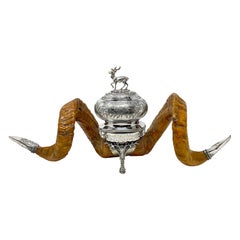 Antique Scottish Sheffield Silver Mounted Snuff Mull & Inkwell, Circa 1893