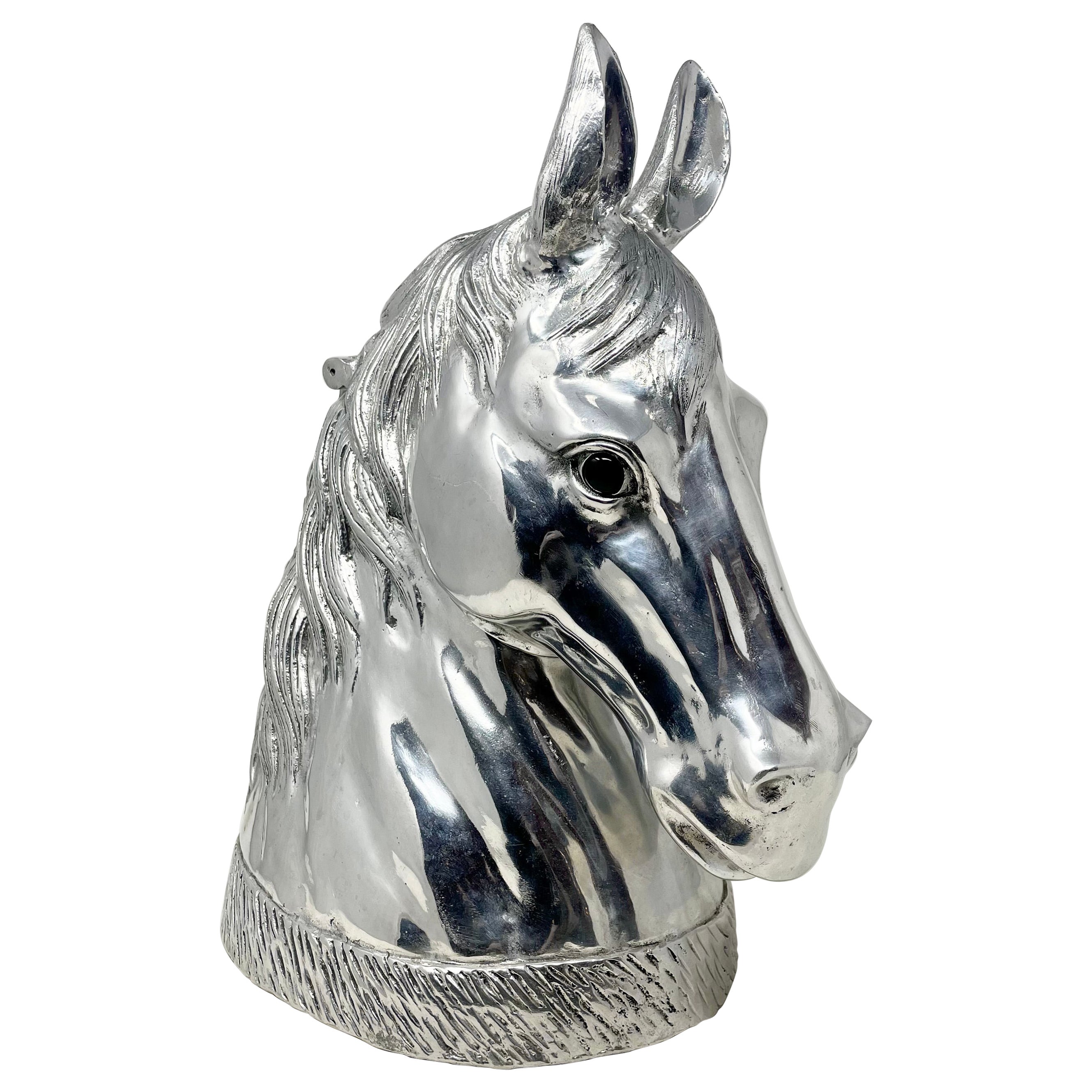 Enfriador inglés de aluminio con cabeza de caballo para vino o champán.