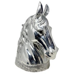 Enfriador inglés de aluminio con cabeza de caballo para vino o champán.