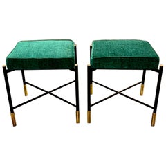 Pair of Modern Italian Designer Black Steel and Brass Benches