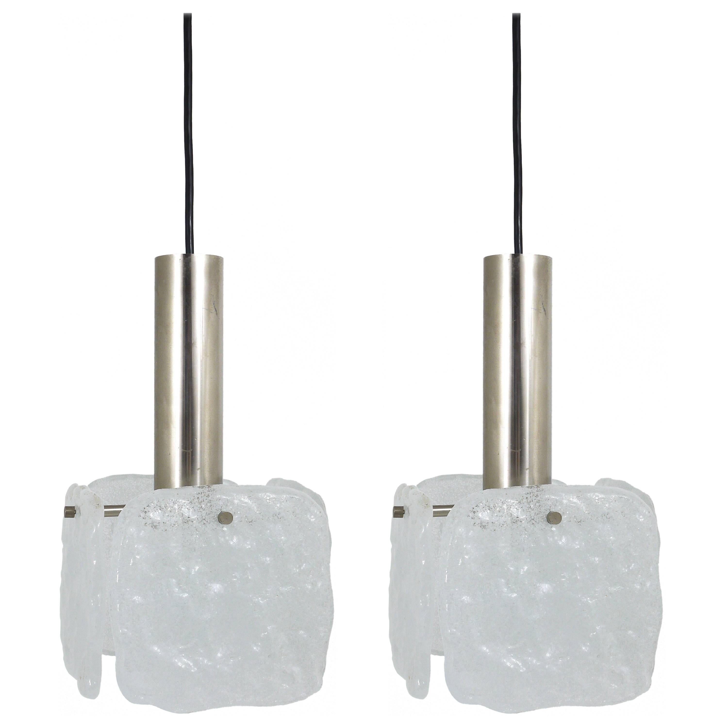 J.T. Lampe suspendue Kalmar à 2 panneaux de verre glacé, Autriche, années 1960