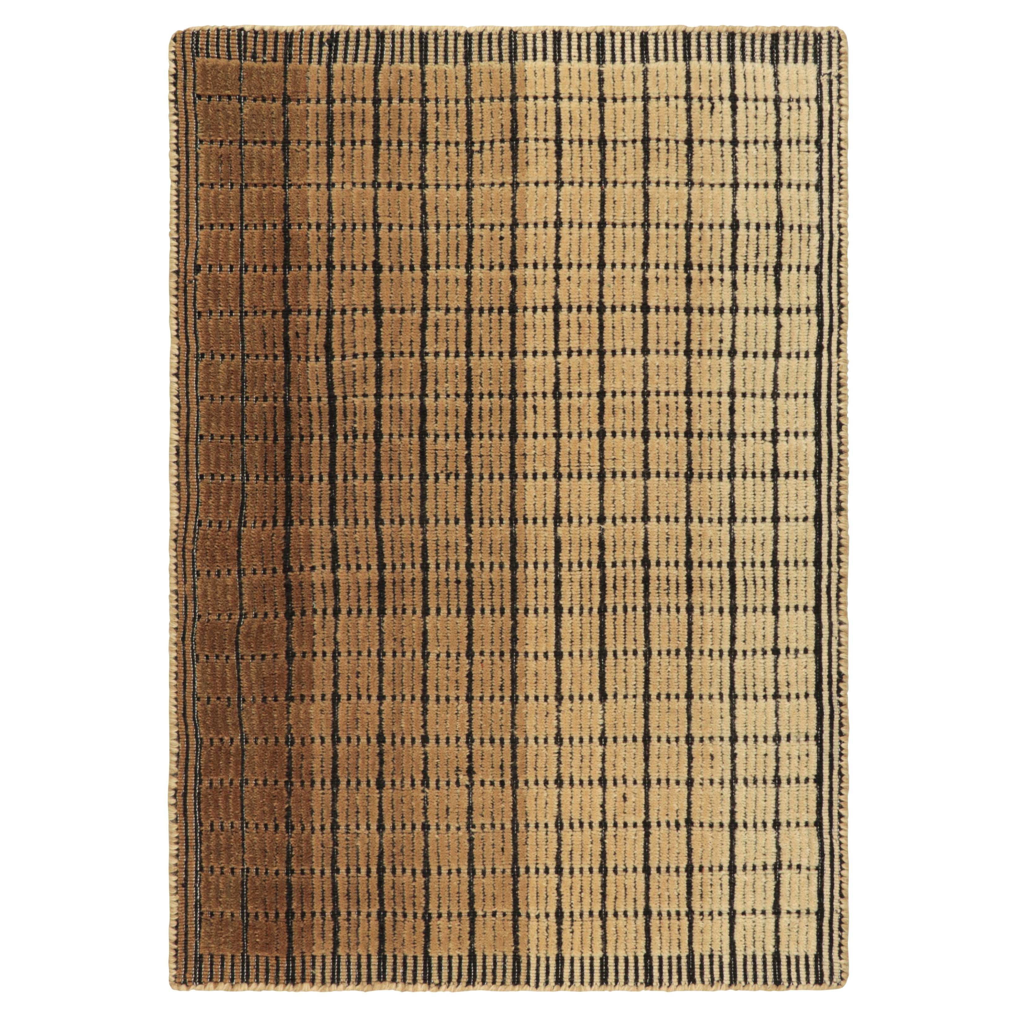 Rug & Kilim’s Gradient Custom Rug Sample In Beige-Brown Ombre Grid