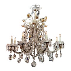 19th Century Italian Beaded Crystal and Porcelain Flower Chandelier