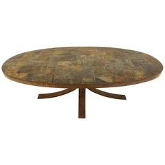 Rare Roger Capron Low Coffee Table Industrial Slate and Steel Vallauris, France