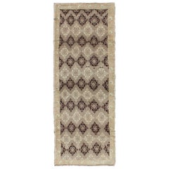 Vintage Turkish Oushak Runner with Subtle Beige and Brown Geometric 2'8 x 7'5