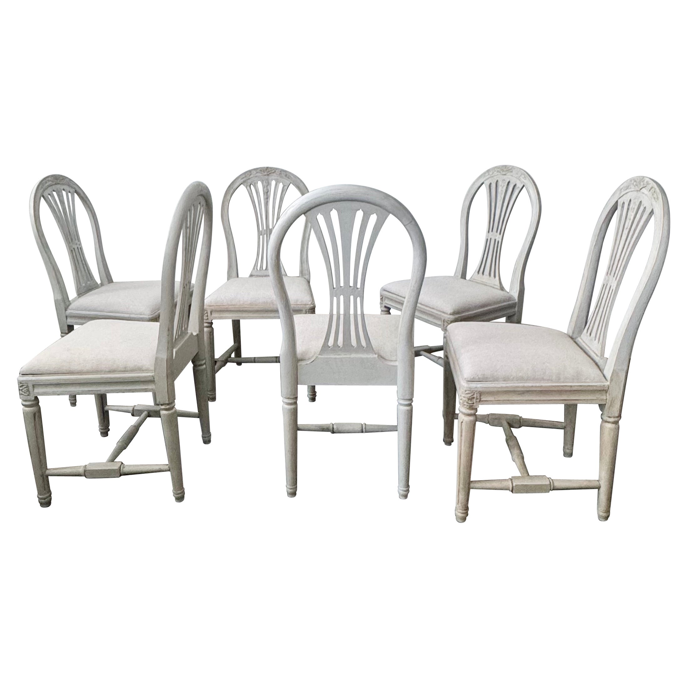 Set of Six Swedish Gustavian Style Painted Wheat Sheaf Back Dining Chairs