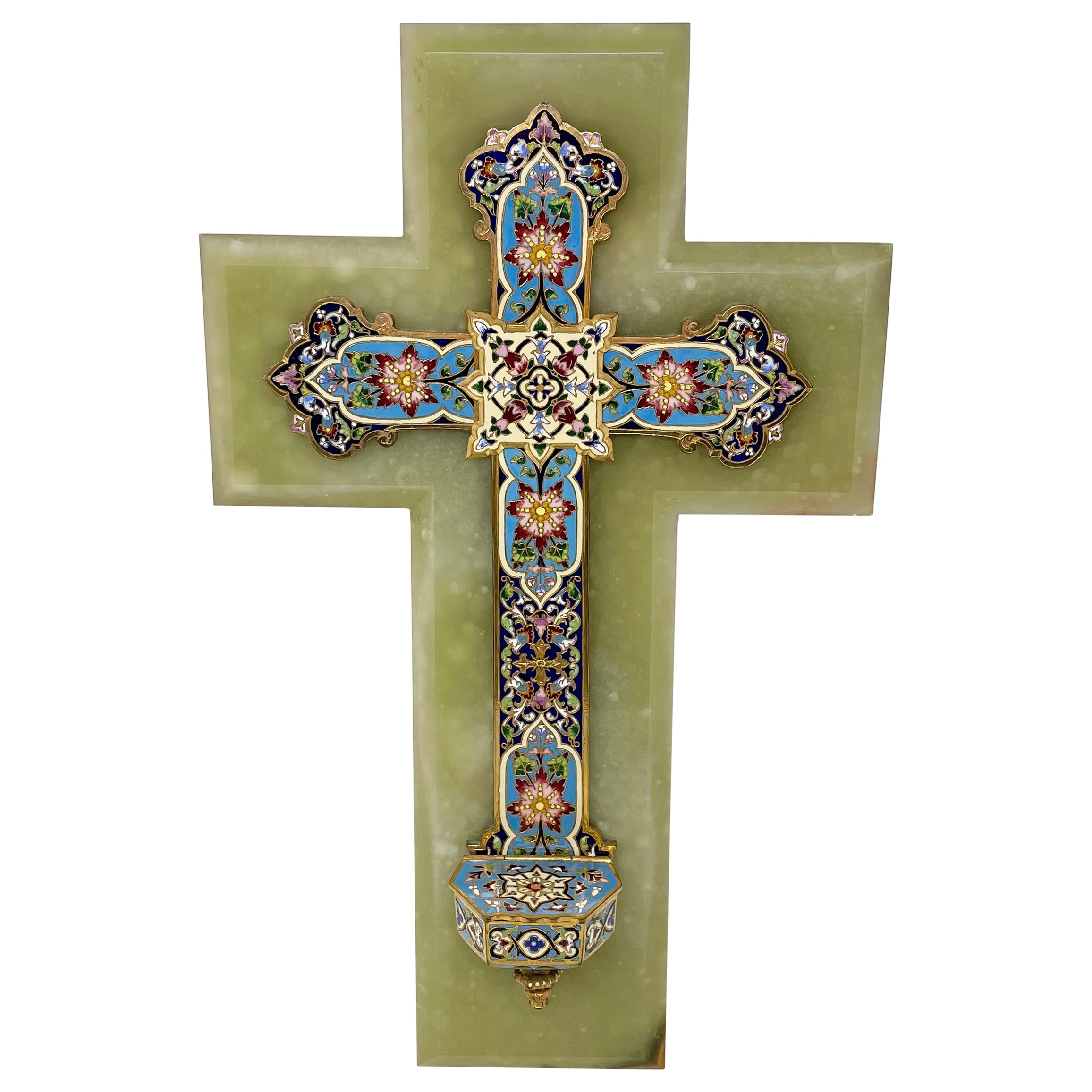 Antique French Onyx & Cloisonné Benetier "Holy Water Font", Circa 1920's.