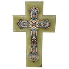 Antique French Onyx & Cloisonné Benetier "Holy Water Font", Circa 1920's.