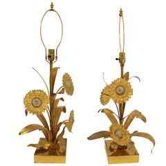 Pair of Sunflower Table Lamps Attributed to Chrystiane Charles