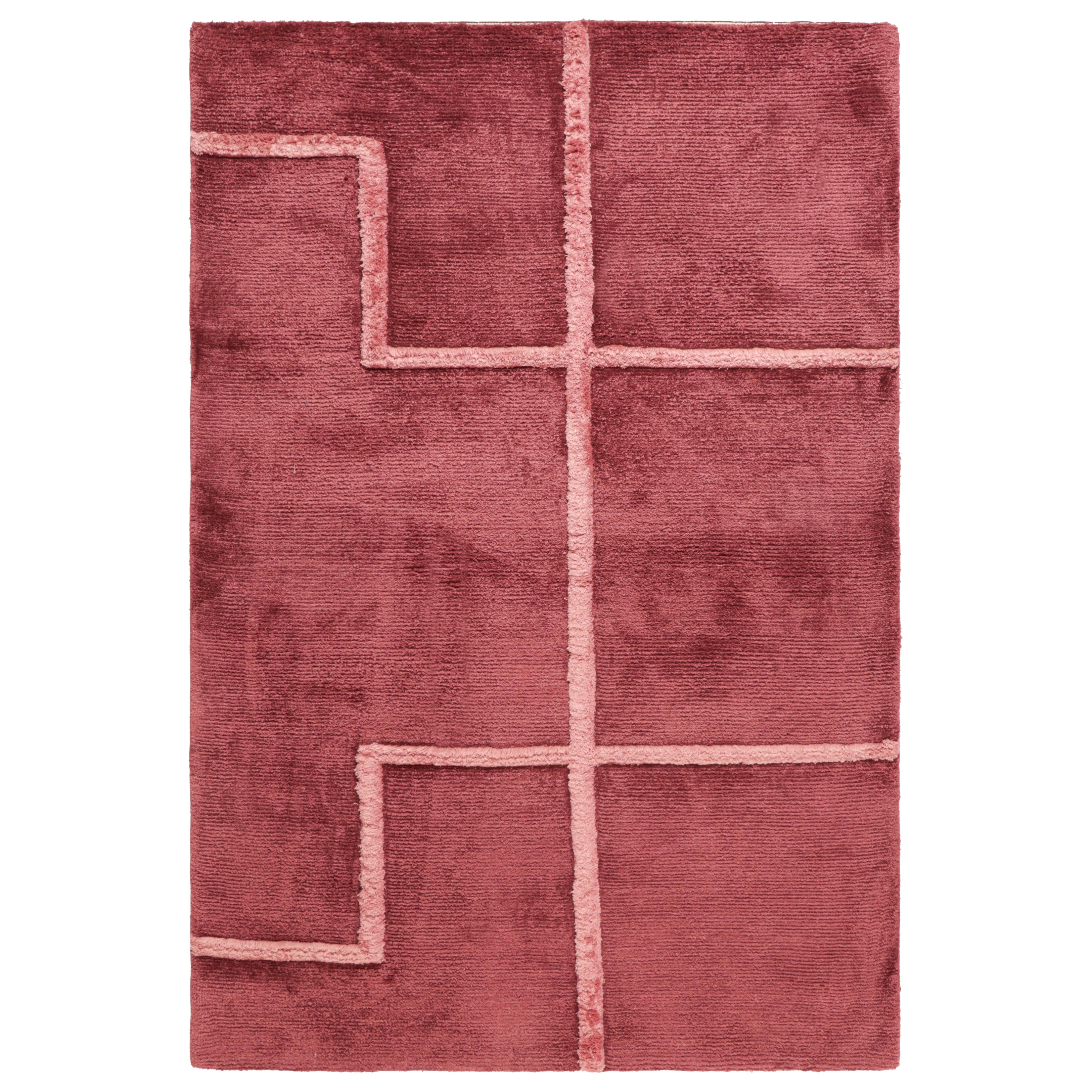Muestra de alfombra moderna a medida de Rug & Kilim en rojo y rosa con motivos geométricos