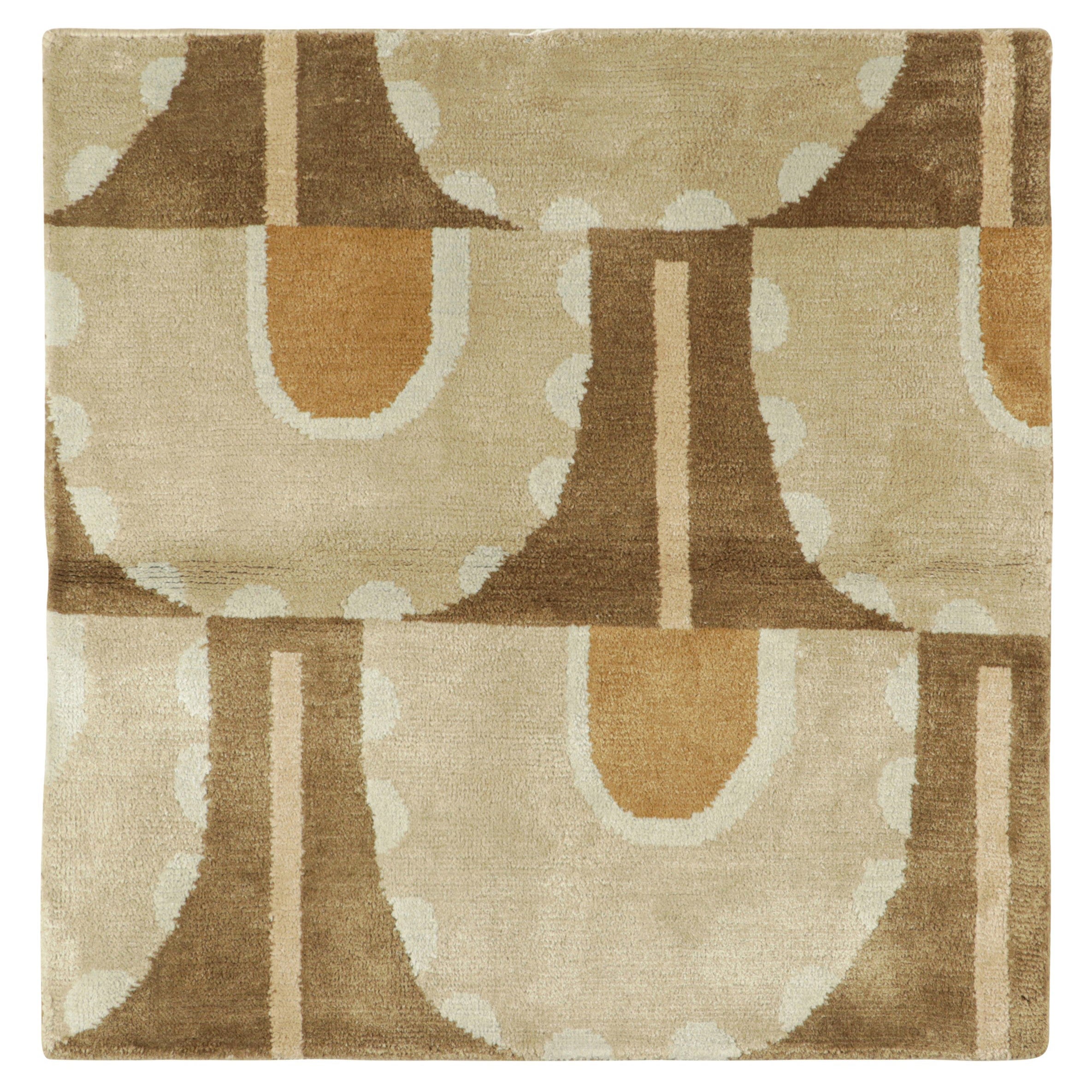 Rug & Kilim’s Art Deco Style Custom Rug Sample in Beige-Brown and Cream Tones
