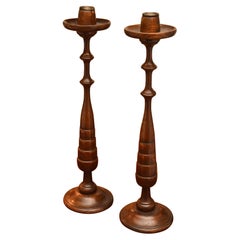 Pair of Large English Arts and Crafts Oak Candlesticks – 22.5" Tall