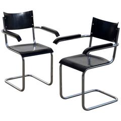 Pair of Chic Ebonized Modernist B43 Armchairs by Mart Stam for Thonet 4