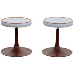 Pair of Cast Aluminum Upholstered Swiveling Stools by Thinline