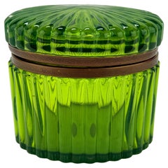 Antique Murano Green Ribbed & Ormolu Hinged Box - Original Label