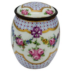 19th Century Sevres Porcelain & Floral Enameled Lidded Vanity Jar