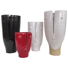 Set of Biomorphic Ceramic Vases Glazed in White, Black and Red