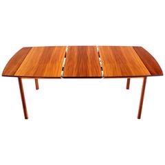 Striped Pattern Rosewood and Teak Danish Modern Dining Table with One Leaf