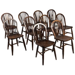 Set of 10 English Windsor Dining Chairs