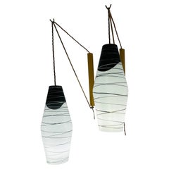 Pair of 1960s Rustic Czech Zukov Black & White Opaline Suspended Wall Lights