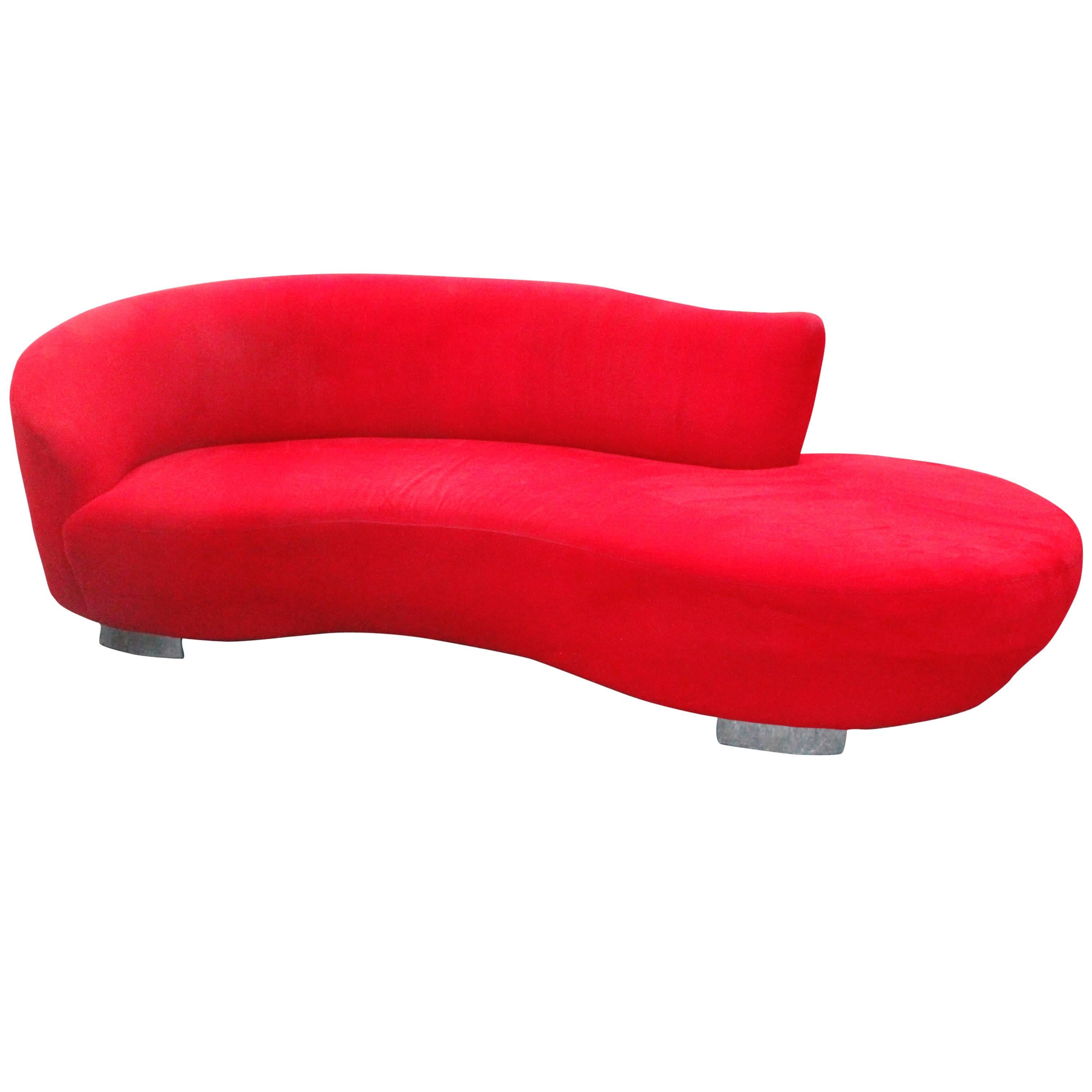 Vladimir Kagan Style Sofa Couch Vintage Curved Kidney Cloud Chrome Ultrasuede R