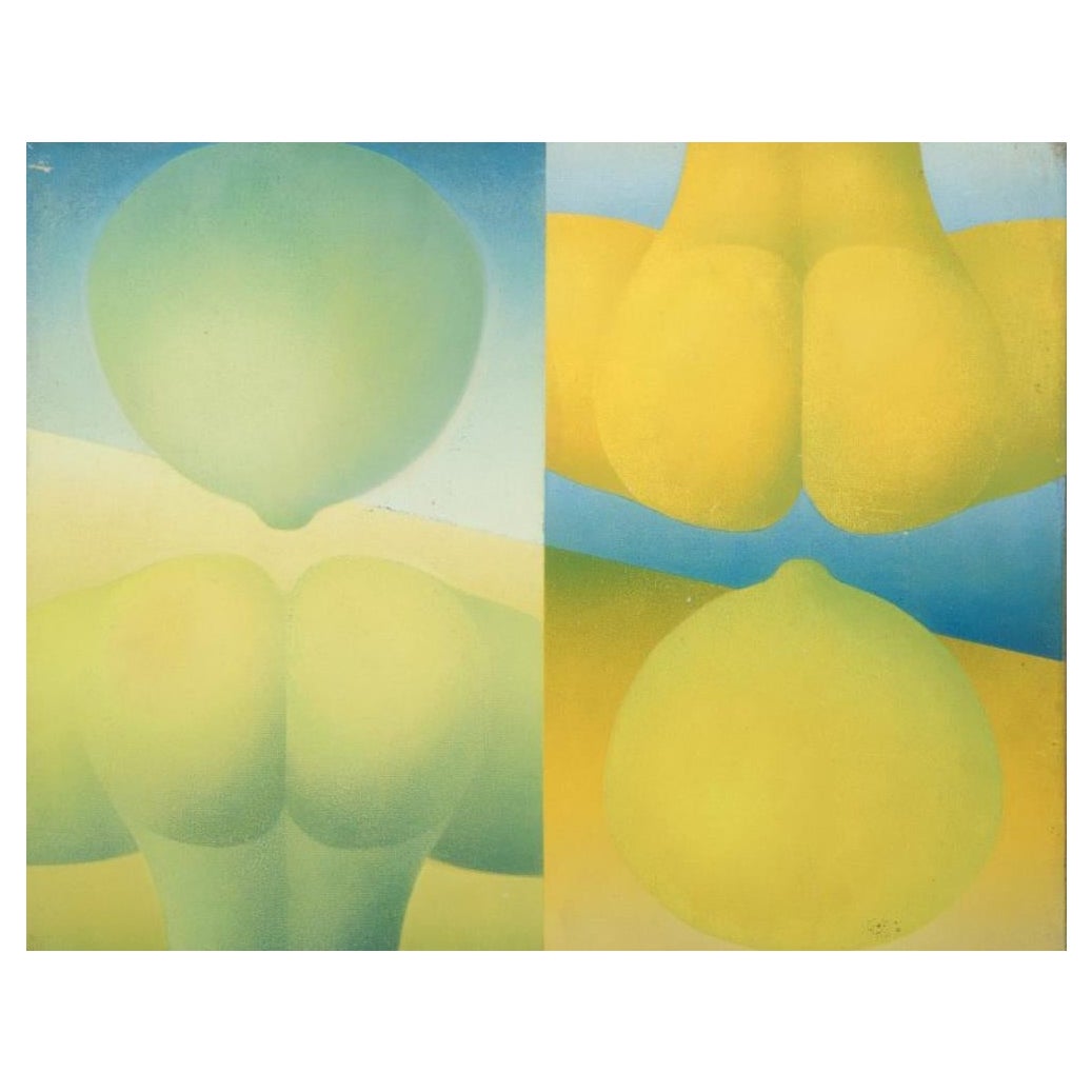 R. Wagner, European artist. Oil on board. Semi-abstract composition. 1970.