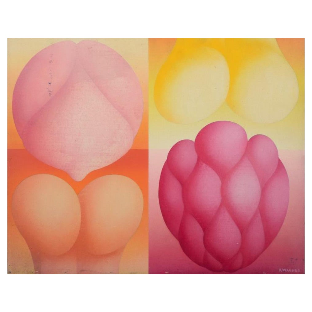 R. Wagner, European artist. Oil on board. Semi-abstract composition. 1970.