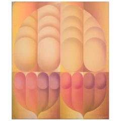 R. Wagner, European artist.  Oil on board. Abstract composition. Dated 1970.