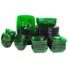 Anchor Hocking Crystal Charm Forest Green Pattern 78 Piece Service for 12