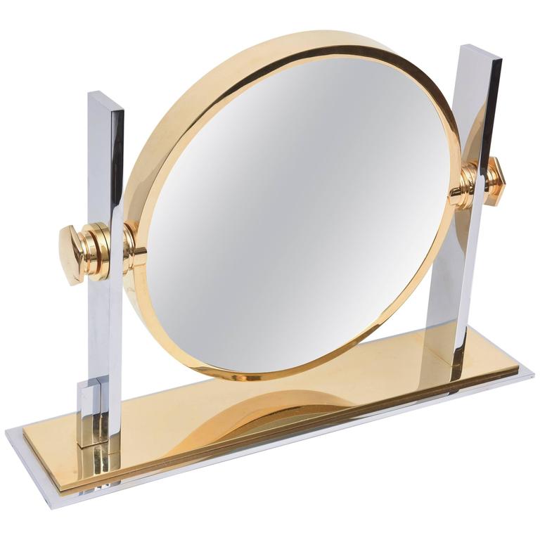 Karl Springer Modernist Sculptural Mixed Metals Vanity Mirror at 1stDibs