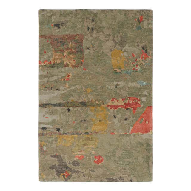 Rug and Kilim’s Modern Custom Rug Sample in Red and Pink with Geometric ...