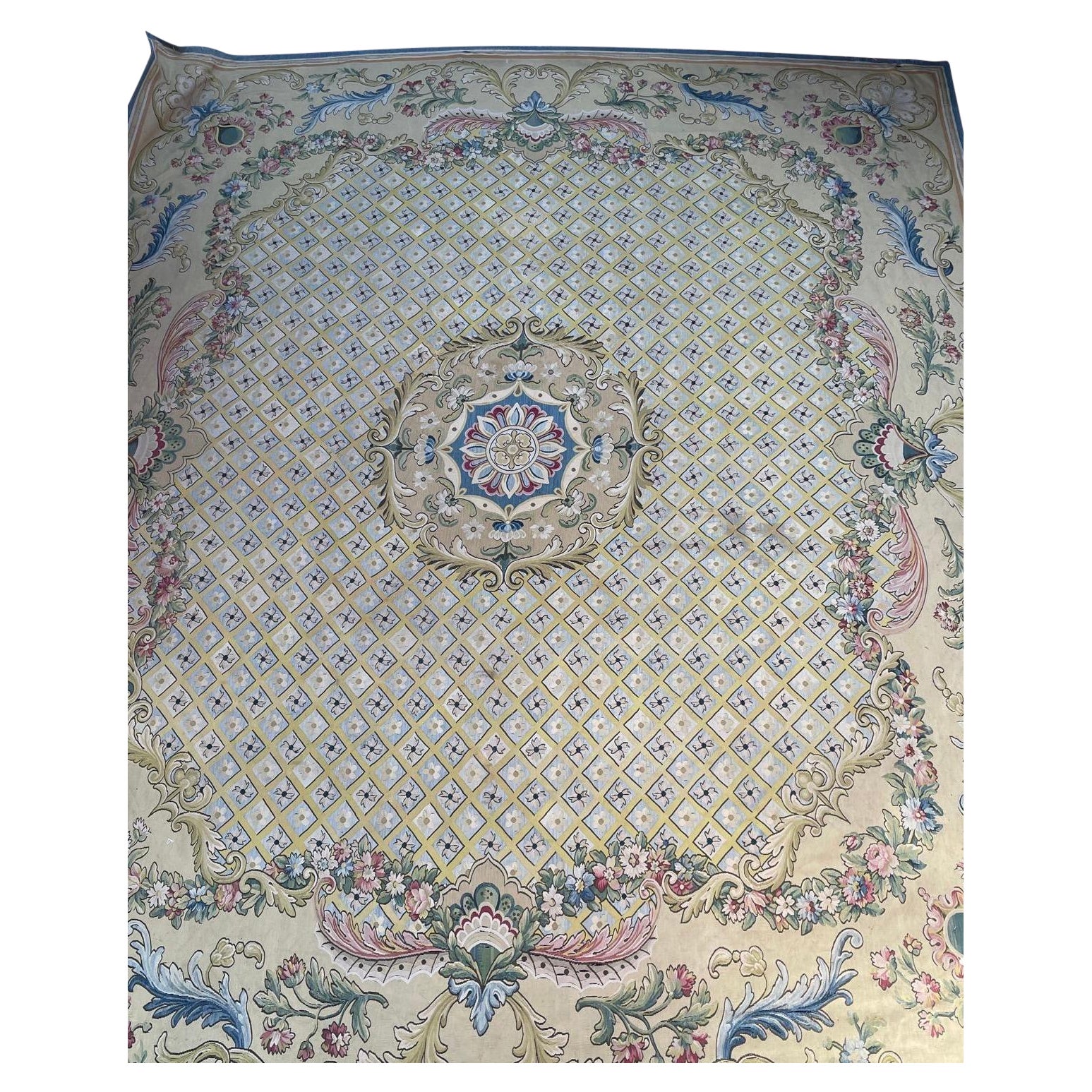 Wonderful palace size oversized antique French Aubusson rug carpet For Sale