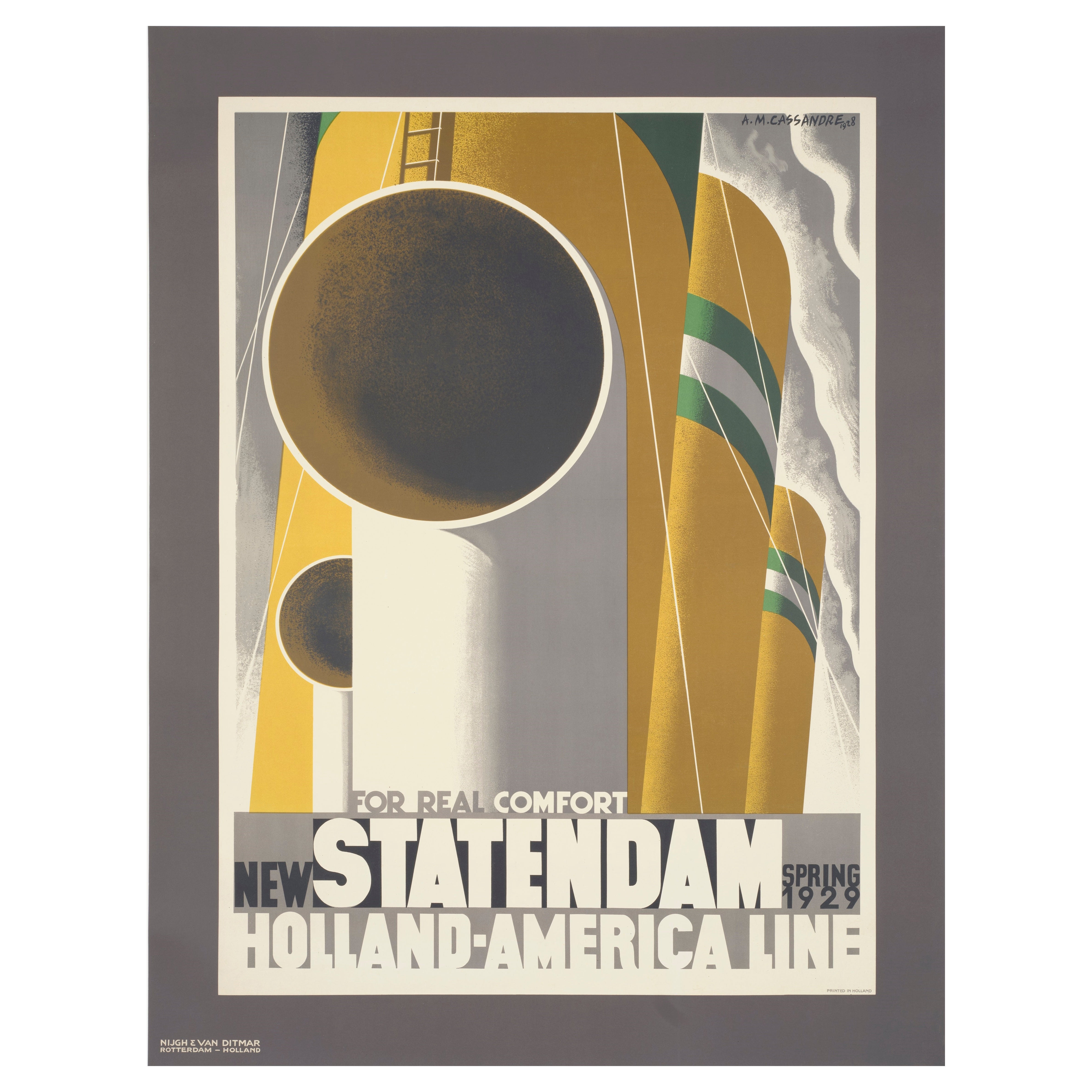 Cassandre, Póster Art Decó Original, Statendam, Holland America Line, Transatlántico 1928