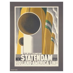 Cassandre, Póster Art Decó Original, Statendam, Holland America Line, Transatlántico 1928