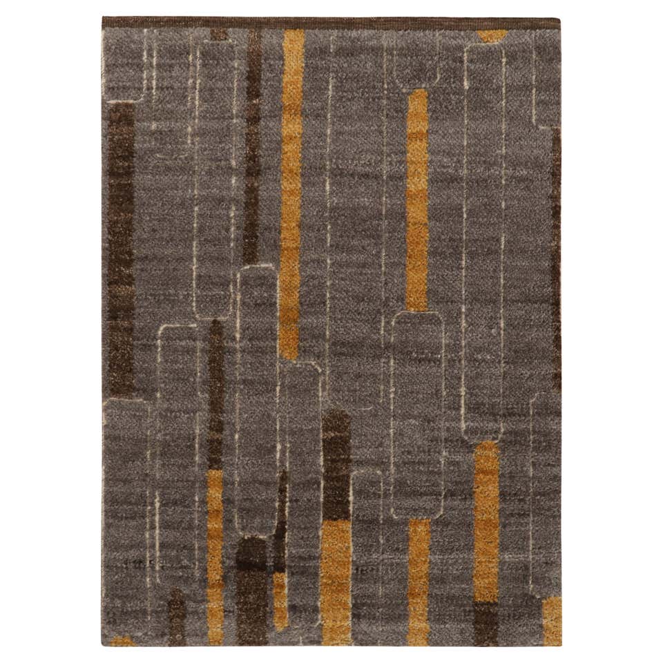 Rug and Kilim’s Modern Custom Rug Sample in Brown and Gold Geometric ...