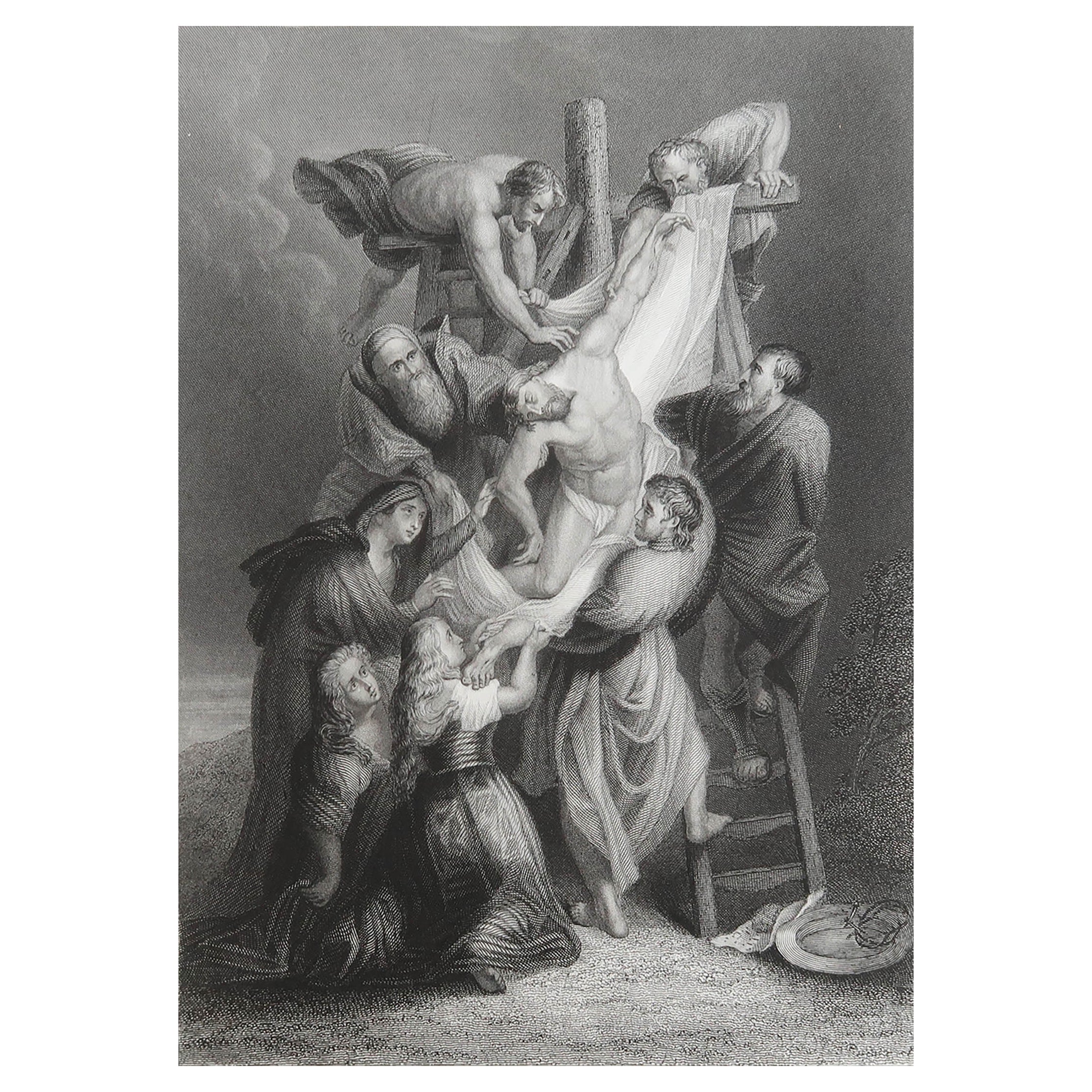 Original Antique Print After Rubens, Jesus Christ Descent from the Cross, C.1850