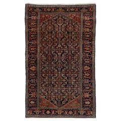 Tapis persan Malayer ancien en laine éparpillée bleu foncé