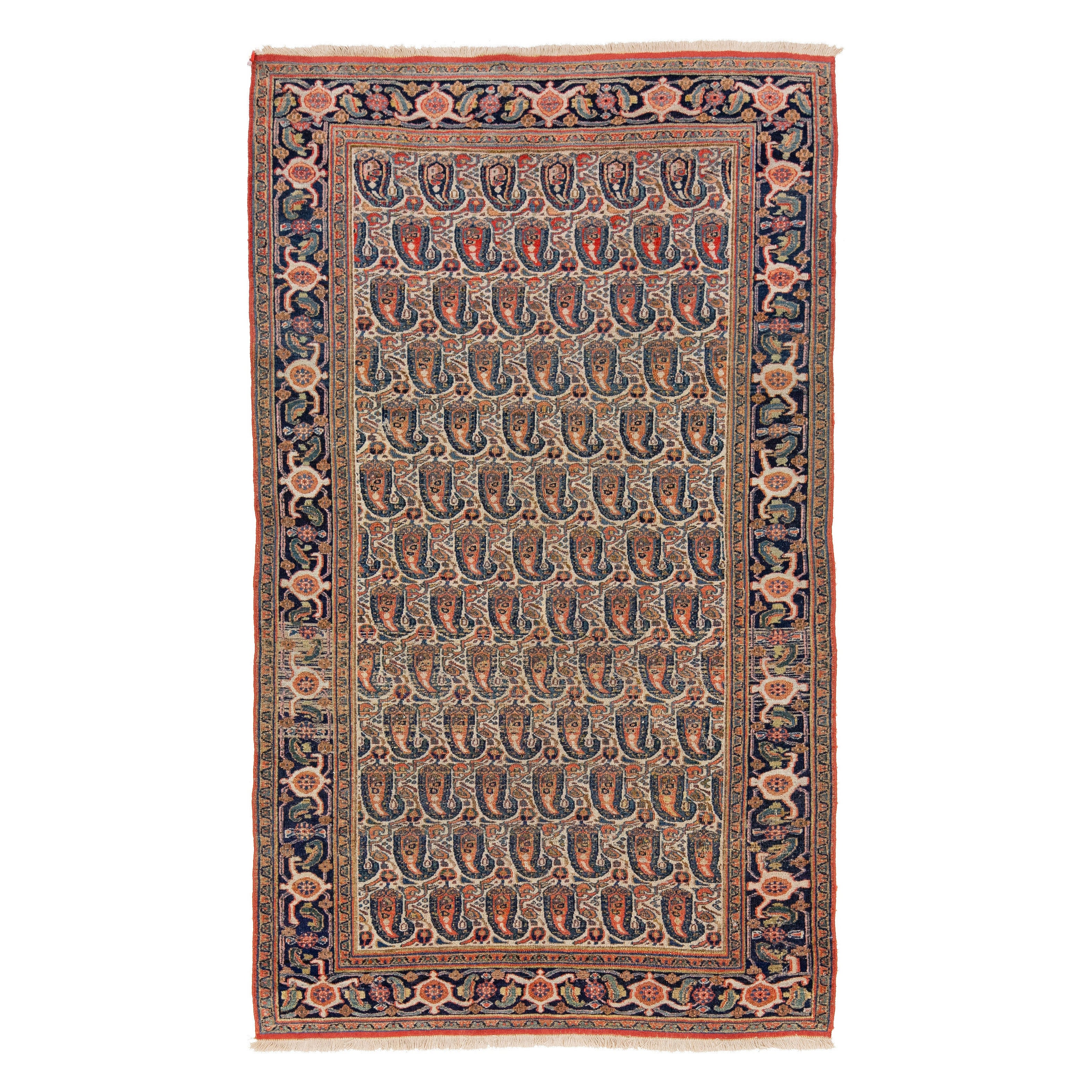 4 x 6 Antique Malayer Persian Beige Wool Rug with Boteh Design